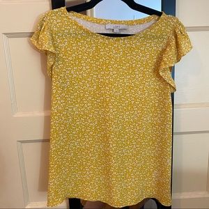 LOFT mixed media yellow flutter sleeve top